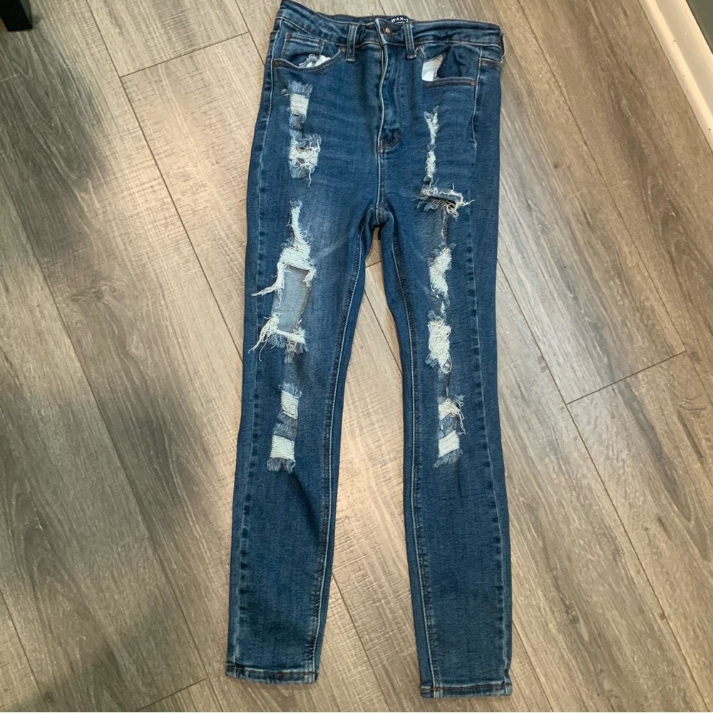 Distressed Skinny Blue Jeans for Women Wax Jeans sz 7/28